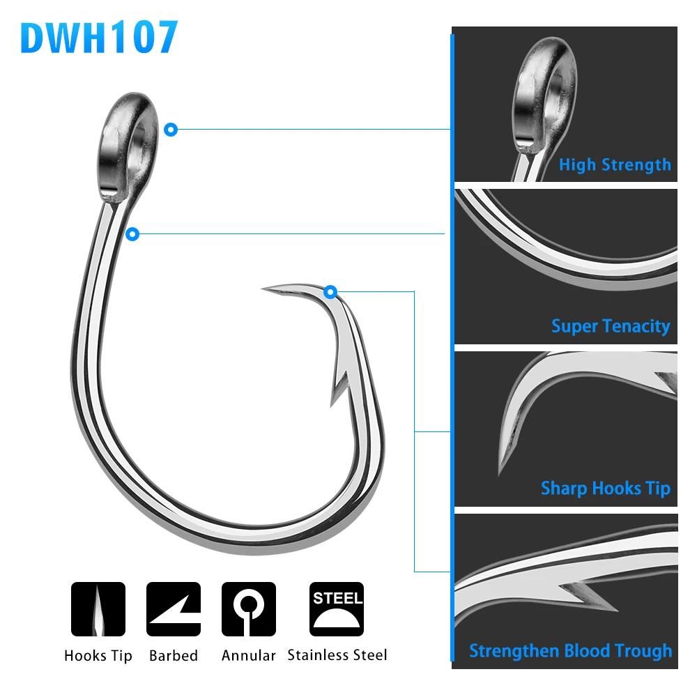 

20 шт. рыболовный крючок для морской воды DWH107, круглый крючок 13/0 #-16/0 #, модель, рыболовный крючок из нержавеющей стали