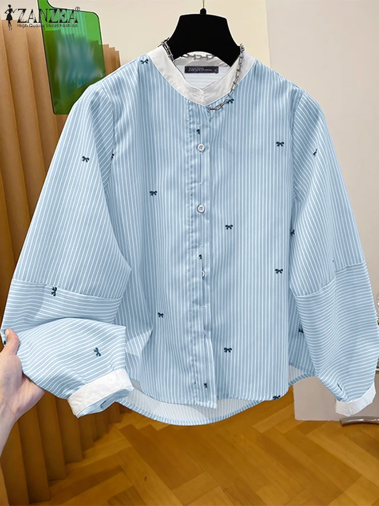 ZANZEA Vrouwen Casual Losse Herfst Tops Lange Mouw Strepen Shirts 2025, Vintage Kantoor Werk Tunieken Mode Vrouwelijke Knoppen Blusas