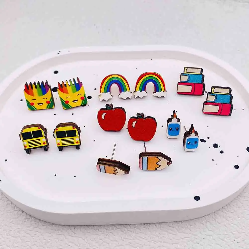 Student Teacher Earrings Paintbrushes Book Student Ear Studs Starting Season Teacher\'s Day Gift  Wholesale