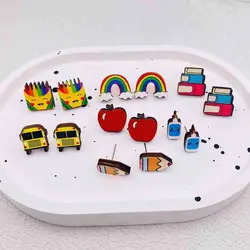 Student Teacher Earrings Paintbrushes Book Student Ear Studs Starting Season Teacher's Day Gift Wholesale