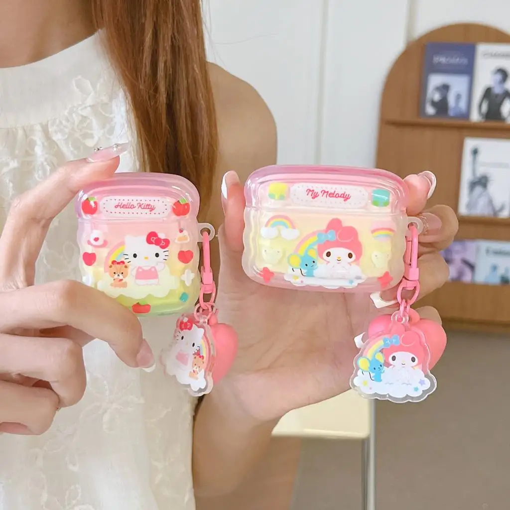 Apple için Sanrio yumuşak kulaklık kutusu Airpods 3rd 2 1 Pro 2 Kitty Melody Pendant mi Pochacco kulaklık koruyucu kapak ile kolye