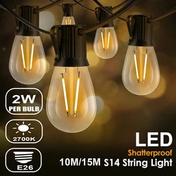 S14 Vintage Garland LED String Light EU Plug 220V 2W E26 E27 Plastic Bulb Shatterproof Waterproof Retro Garden Decorating Lights
