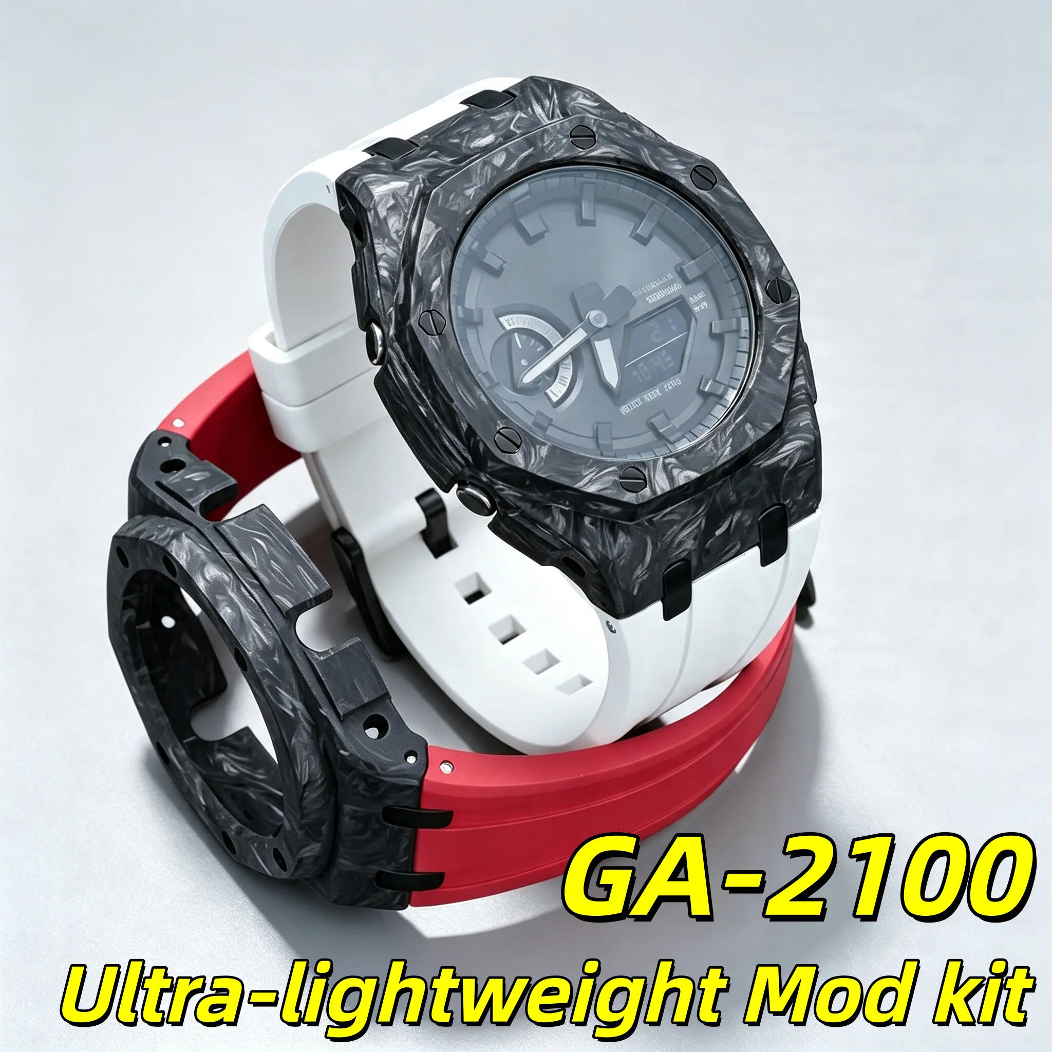 GA-2100 Carbon Fiber case Ultra-lightweight For Casioak GA2100 mod kit G-SHOCK GA-2110 B2100 FKM fluororubber watch strap parts