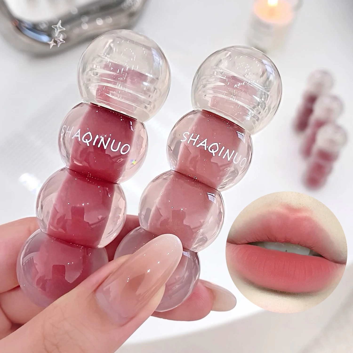 SHAQINUO 6 colori Zucca di zucchero Nebbia morbida Argilla per labbra opaca Lucidalabbra opaco Pigmento Sbiancante Tazza antiaderente impermeabile Lucidalabbra