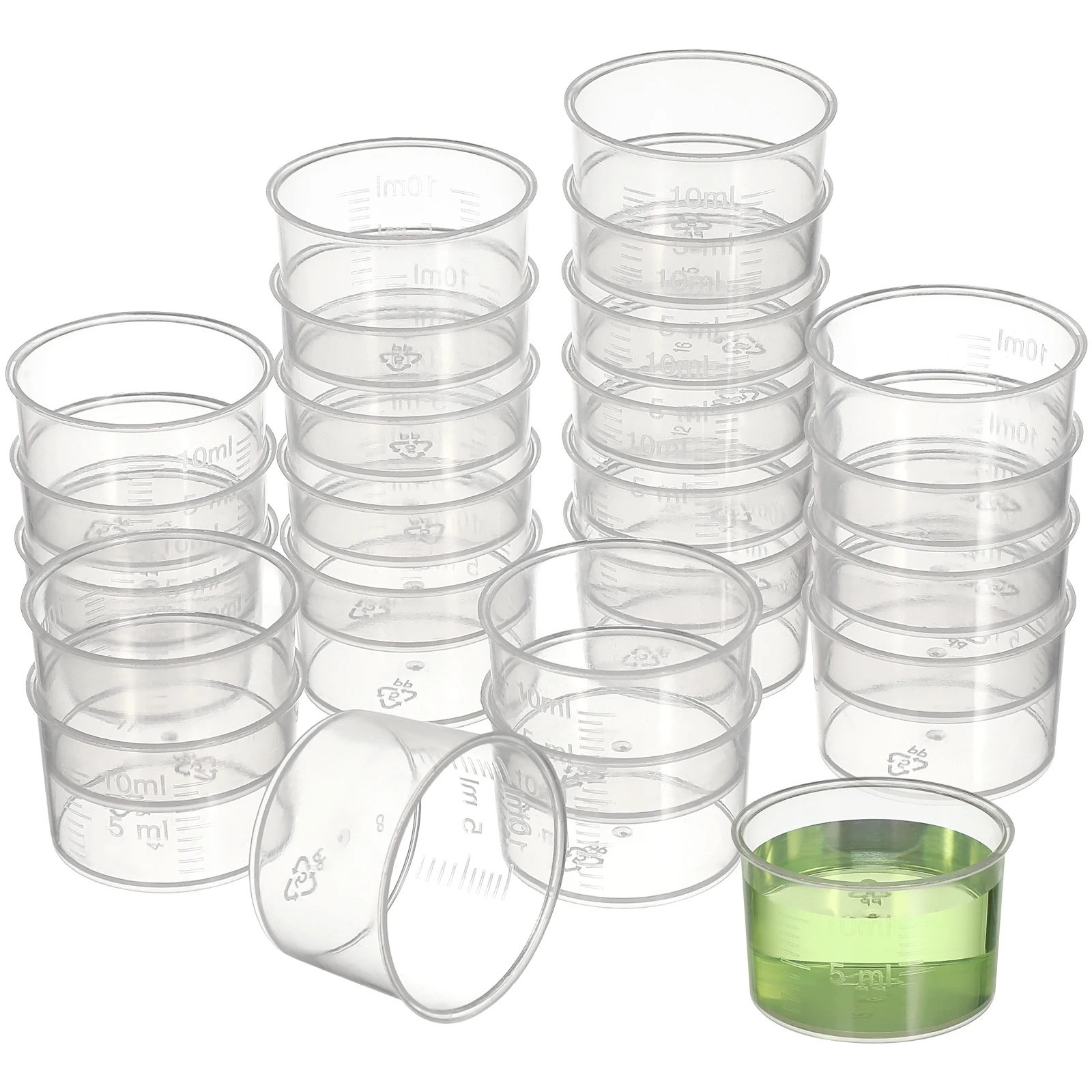 Taza medidora de plástico de 100 Uds., tazas de escala transparente, vaso métrico graduado para cocina de laboratorio reutilizable