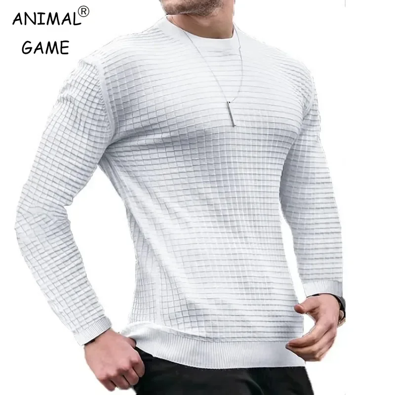 Suéter básico de malha de manga comprida masculino, pulôver casual, gola redonda, moletons, outono, tops de inverno, pulôver masculino