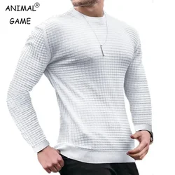 Suéter de punto básico de manga larga para hombre, Jersey informal de cuello redondo, camiseta de otoño e invierno