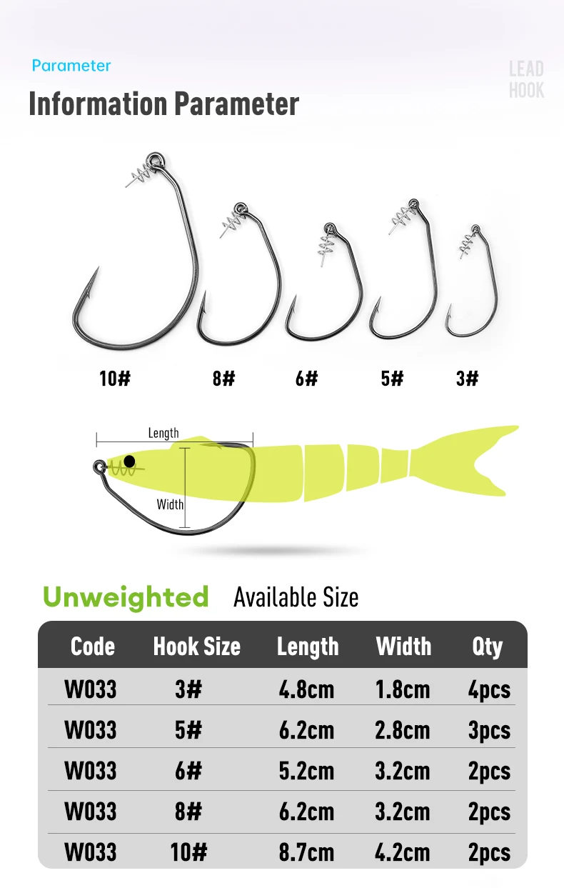 Kingdom Spring Fishing Hooks 3# 5# 6# 8# 10# Carbon Steel Lead Crank Hook with Spring Lock Soft Bait Fishing Gear Accessories