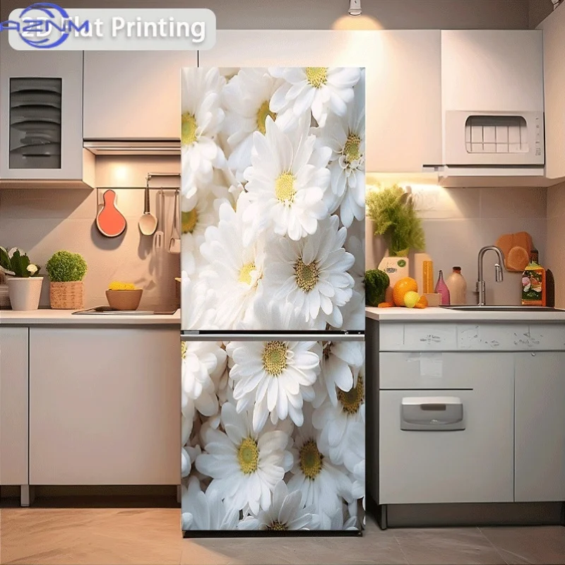 1pc of Refrigerator Sticker, 60X180 Cm, Featuring a White Daisy Flower Cluster Design, Self-Adhesive Wall Decor Suitable for C