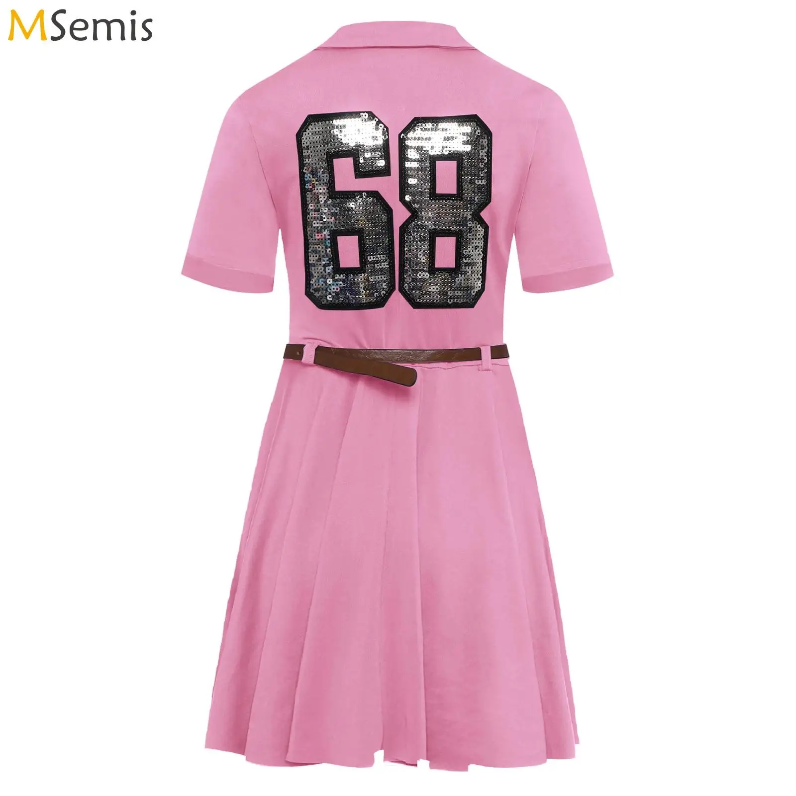 

Детское теннисное платье для девочек, бейсбольный костюм, отложной воротник, короткие рукава, блестки, бейсбольное платье, униформа, спортивное платье с поясом