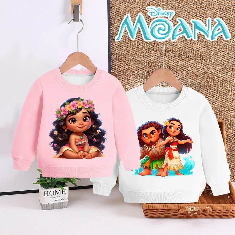 Disney Moana 2 Sweatshirt Cute Anime Berber Fleece Sweater Fashion Cartoon Pullover Kawaii Tops Round Neck Girls Plush Clothing