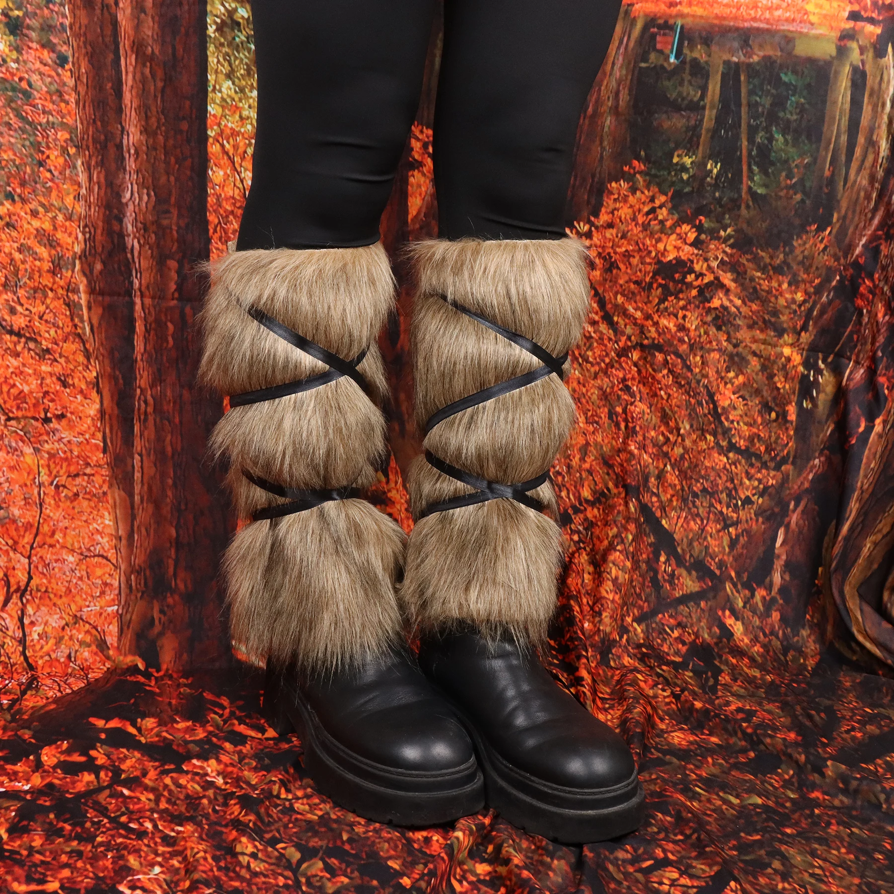 2 pezzi medievale in pelliccia sintetica calda per le gambe, copristivali, costume vichingo di Halloween, accessori per costumi personalizzati