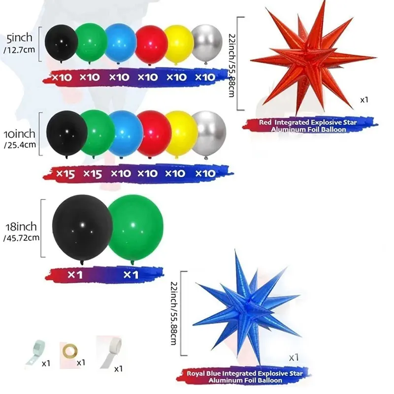 137 قطعة الأحمر والأزرق انفجار بطل ستار احباط بالون إكليل قوس مجموعة ديكور لحفلة عيد ميلاد وتجمعات الشباب الديكور #2