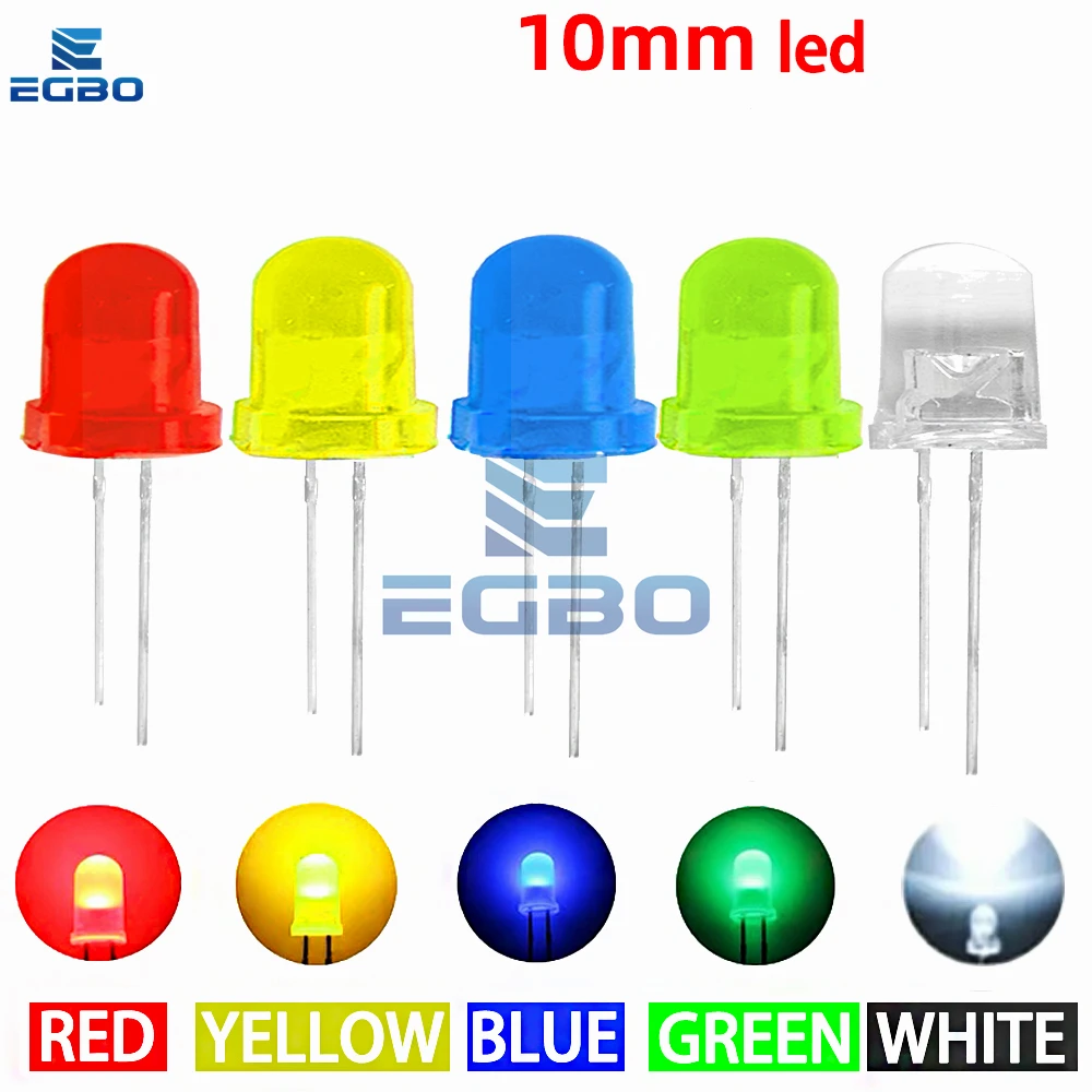 5PCS 10mm F10 LED Light Emitting Diode Lamp - 5 Colors Option, 150mA, 0.75W - Ultra Bright Round Design