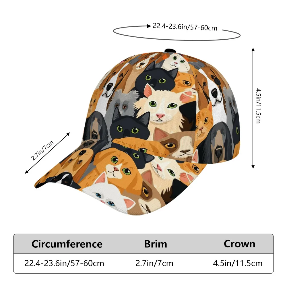 Suitable for Men' Dogs Cats Baseball Cap Lightweight Polyester Curved Brim Hat with Snap Closure All-Season Outdoor Sports Cap