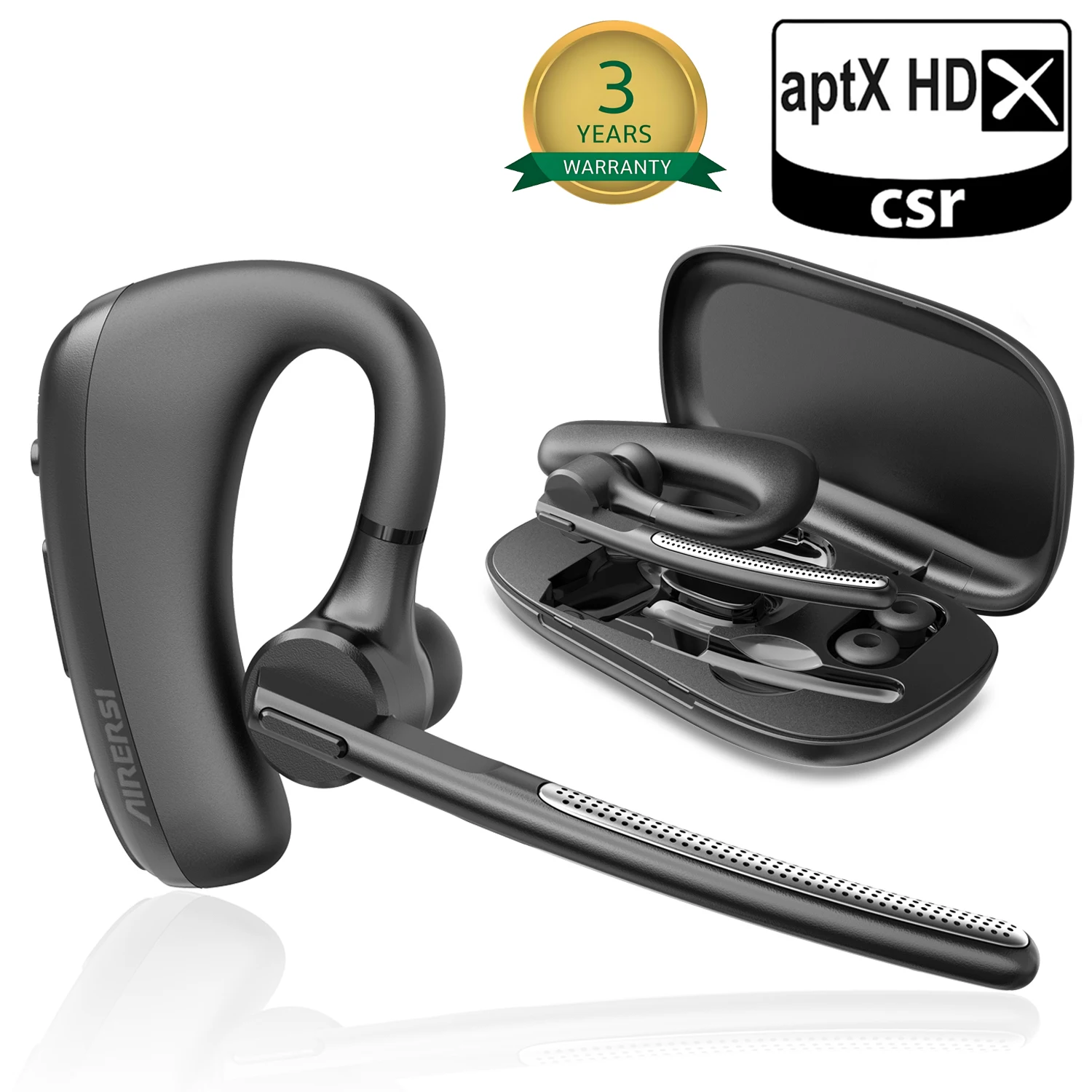 سماعات بلوتوث لاسلكية، سماعات إلغاء الضوضاء، سماعات أذن بدون استخدام اليدين مع ميكروفون مزدوج لقيادة سائق المكتب