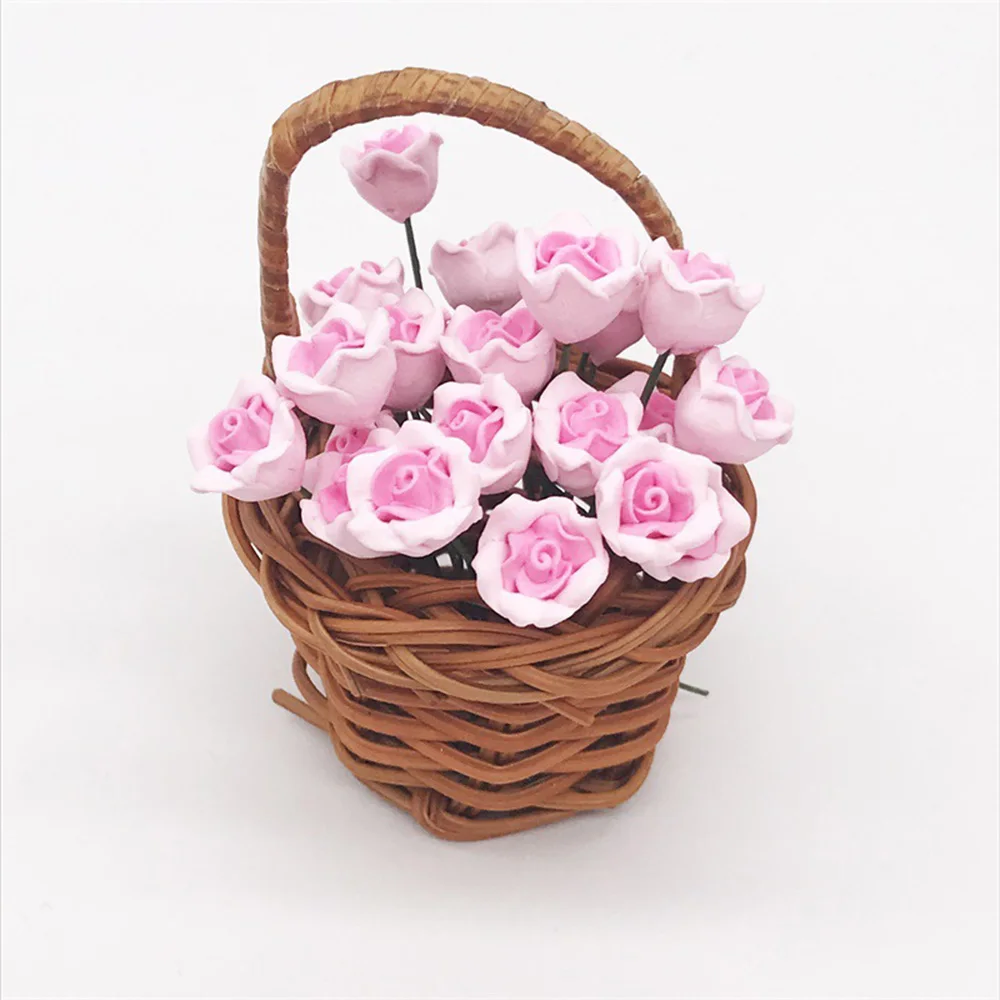 5pcs Rose Flowers For Children Dollhouse Fairy For 1/12 Model Toy Kitchen Dinning Room Miniature Decoration