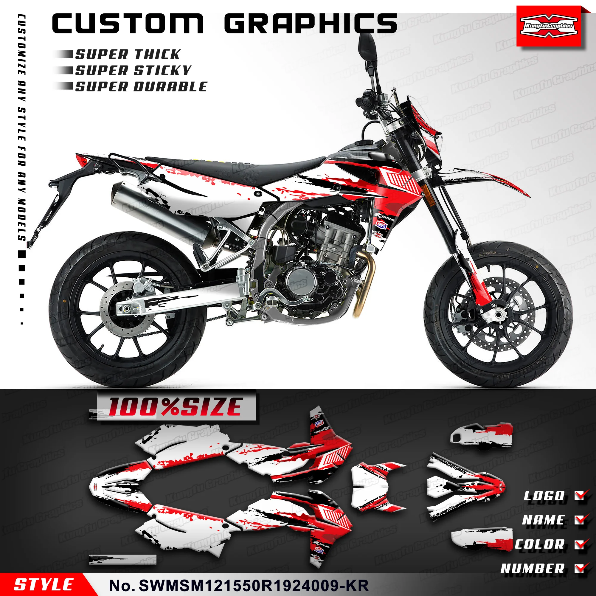 

KUNGFU GRAPHICS Motorcycle Graphics Wrapping for SWM SM500R SM125R SM150R SW150GY (CN) 2019-2024, SWMSM121550R1924009-KR