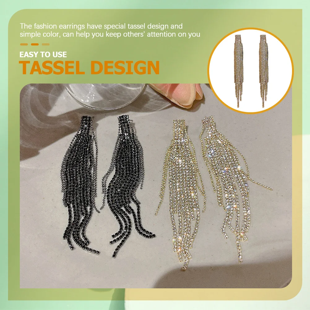 

1Pair Full Diamond Earrings for Women Fashion Tassel Long Dangle Drop Rhinestone Sparkly Lightweight Aesthetic Statement Jewelry
