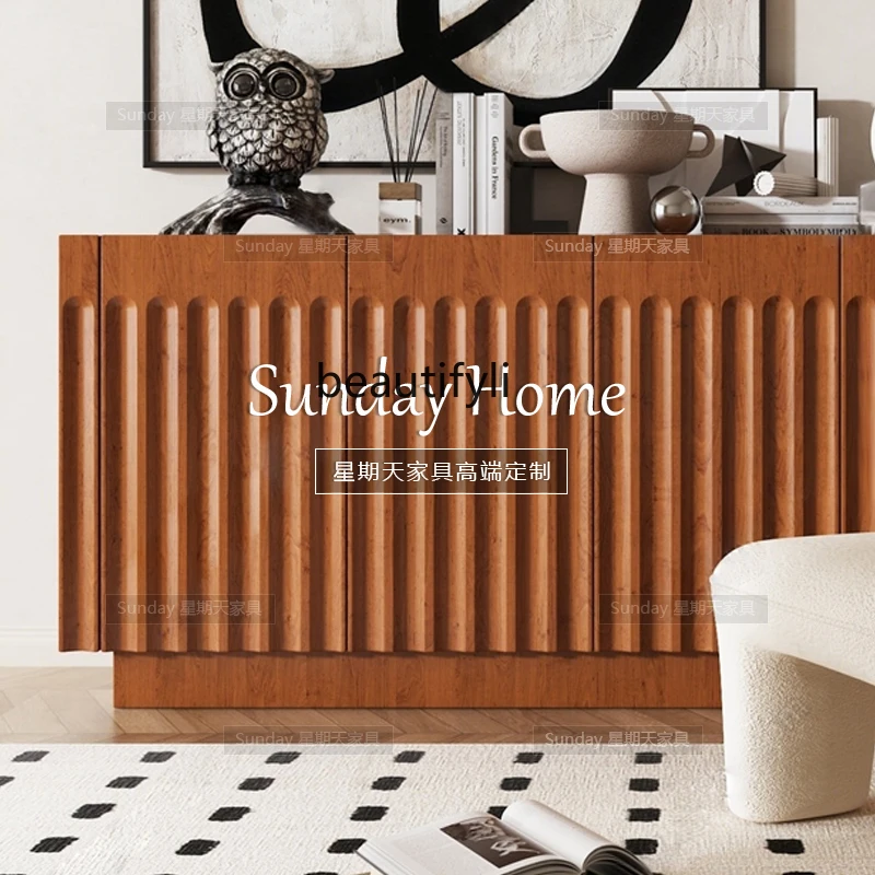 Vintage Creative Entryway Cabinet Corridor Striped Storage Cabinet Simple Modern Wood Color