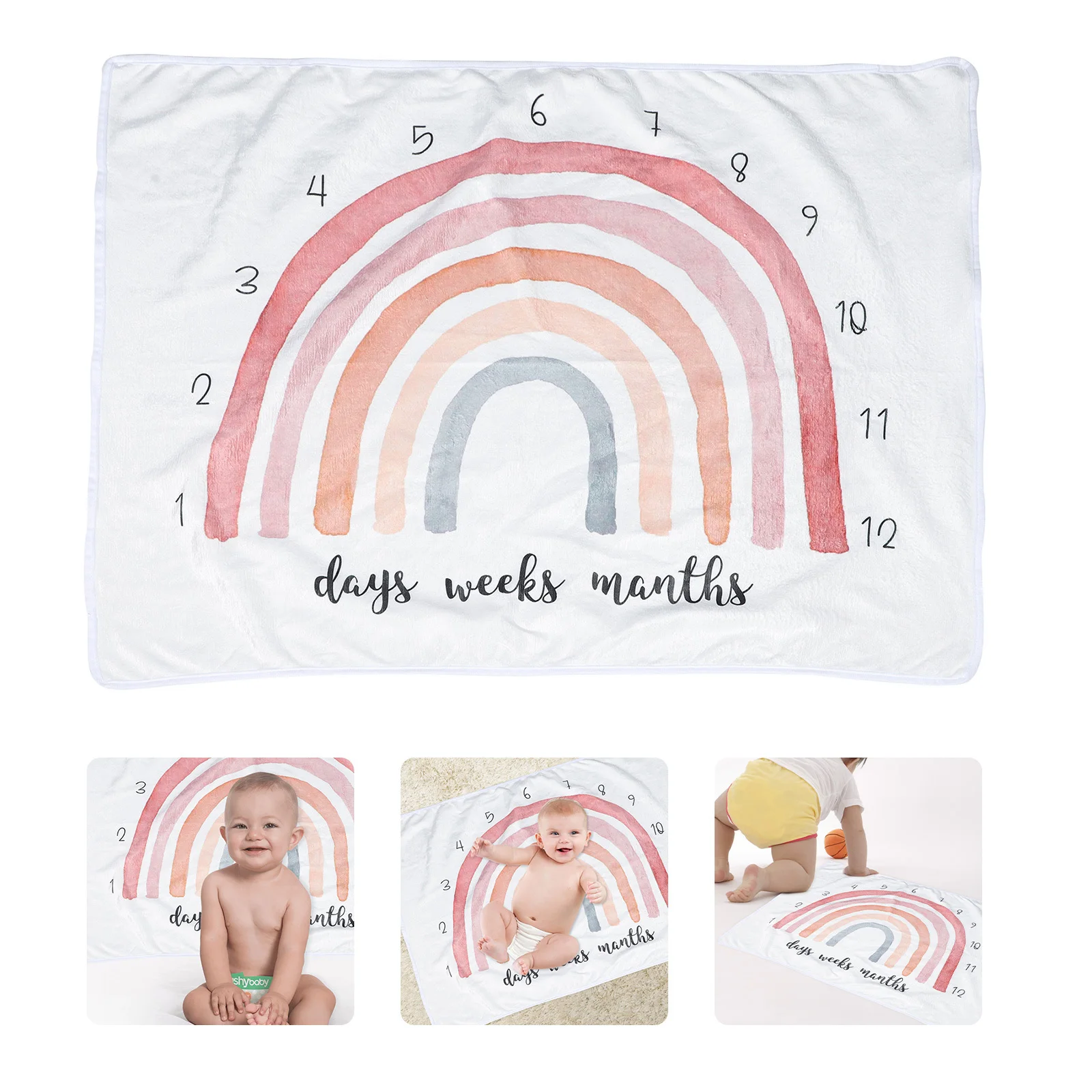 

Flannel Rainbow Baby Blanket Newborn Photography Soft Durable Monthly Baby Photo Blanket Memory Keepsake
