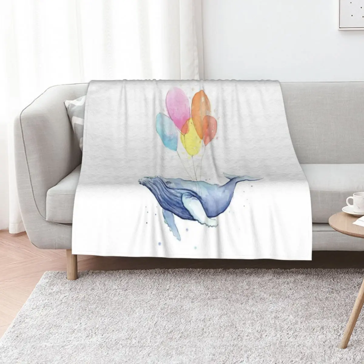 Floating Whale with Balloons Throw Blanket Hairy Plaid Beach Hairys Luxury Thicken Decorative Sofa Blankets