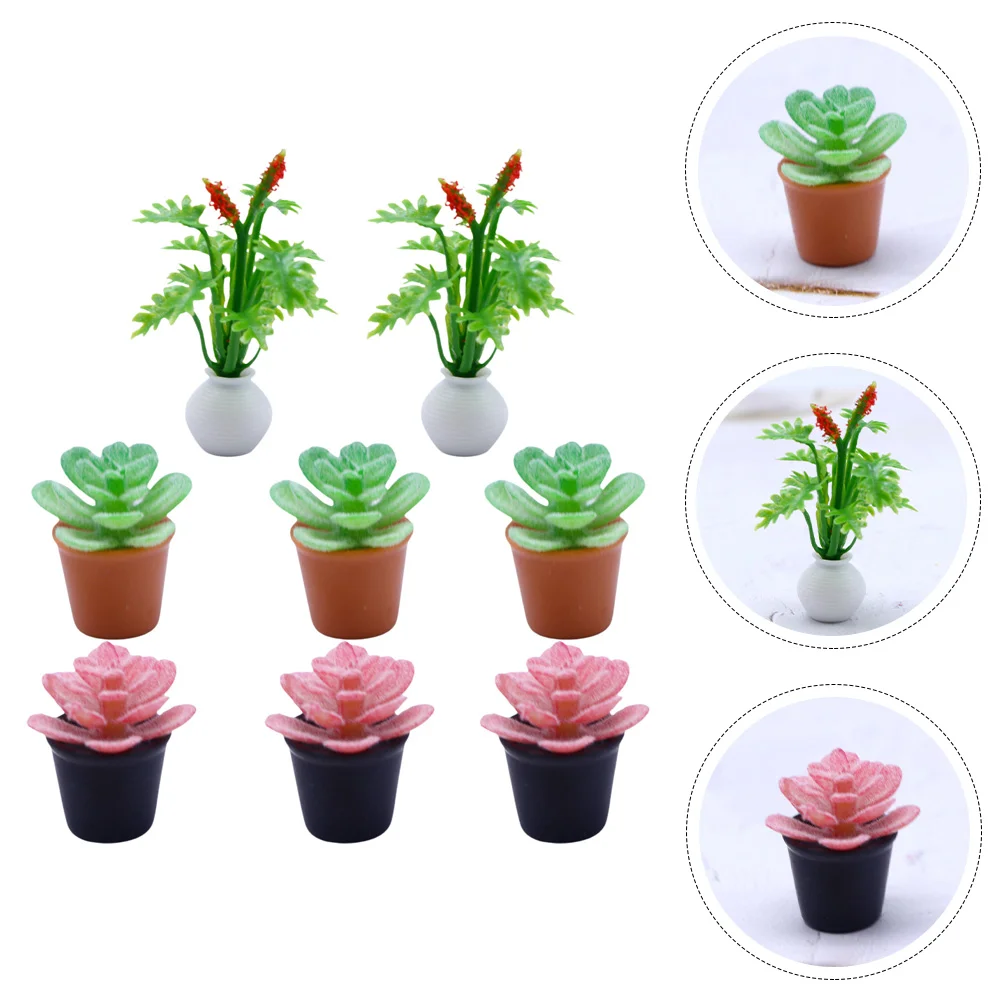 8 Pcs Mini Artificial Plant Decor Miniature Decorations House Accessories Potted for Plastic Ornament Bonsai