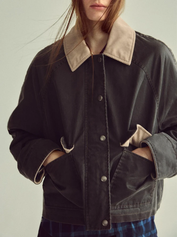 

Простая повседневная длинная вельветовая куртка с воротником-стойкой, осень-зима, новая женская верхняя одежда Faion Merald, свободная посадка для поездок на работу