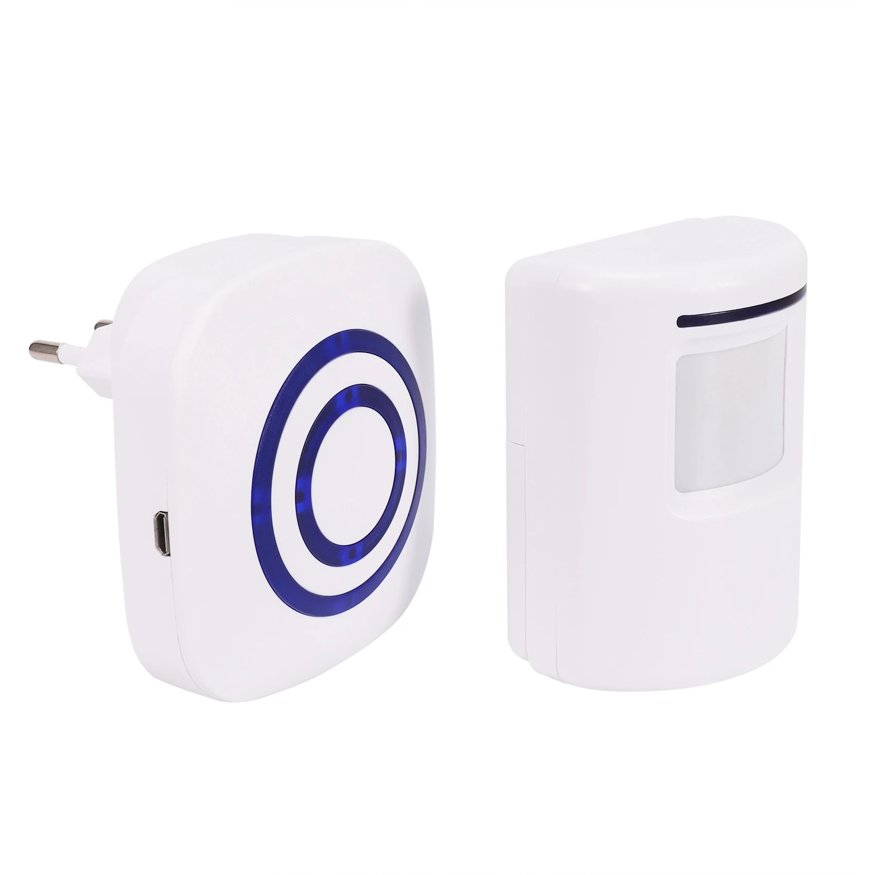 Sensor de movimento inteligente sem fio campainha, carrilhão de porta, campainha comercial, segurança doméstica, alarme com 1 plug-in