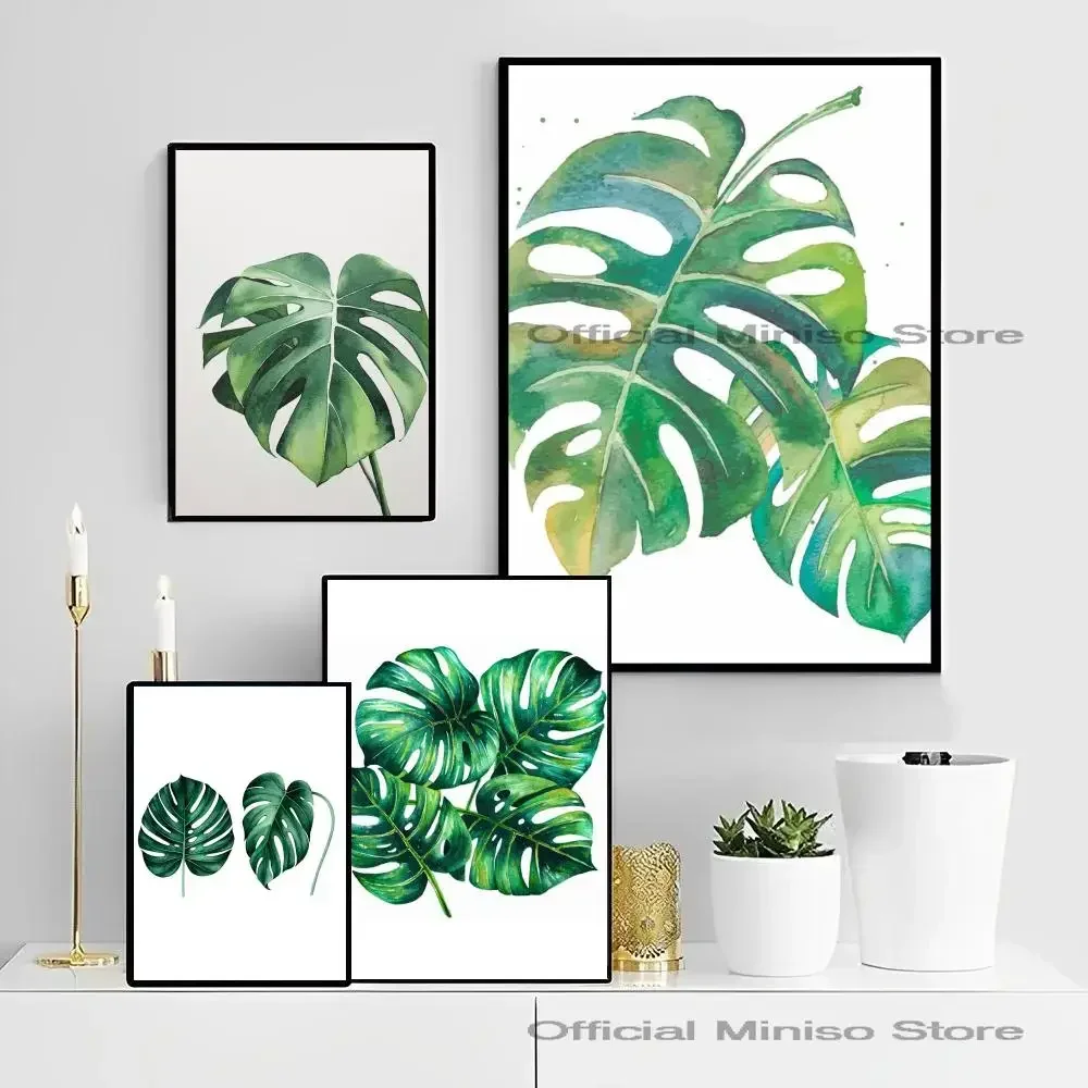 1 pz pianta verde Monstera Aloe foglia di palma Poster autoadesivo arte impermeabile carta adesiva Coffee House Bar Room Wall Decor