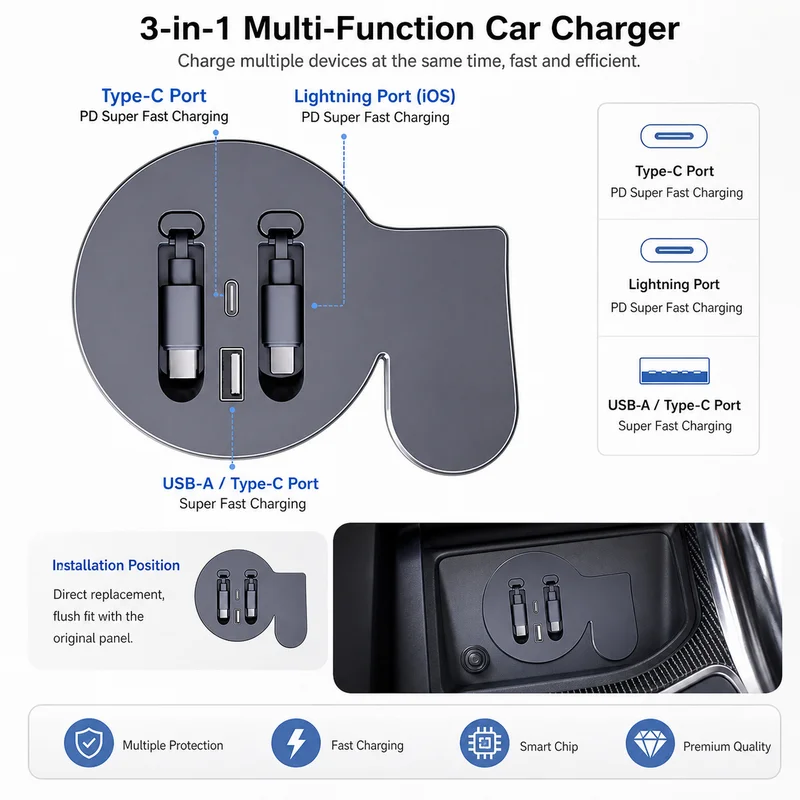 For BMW 2/3/4 Series i3 i4 Dock USB Charger Car Cigarette Lighter Multi-functional Super Fast Charging Car Phone Holder