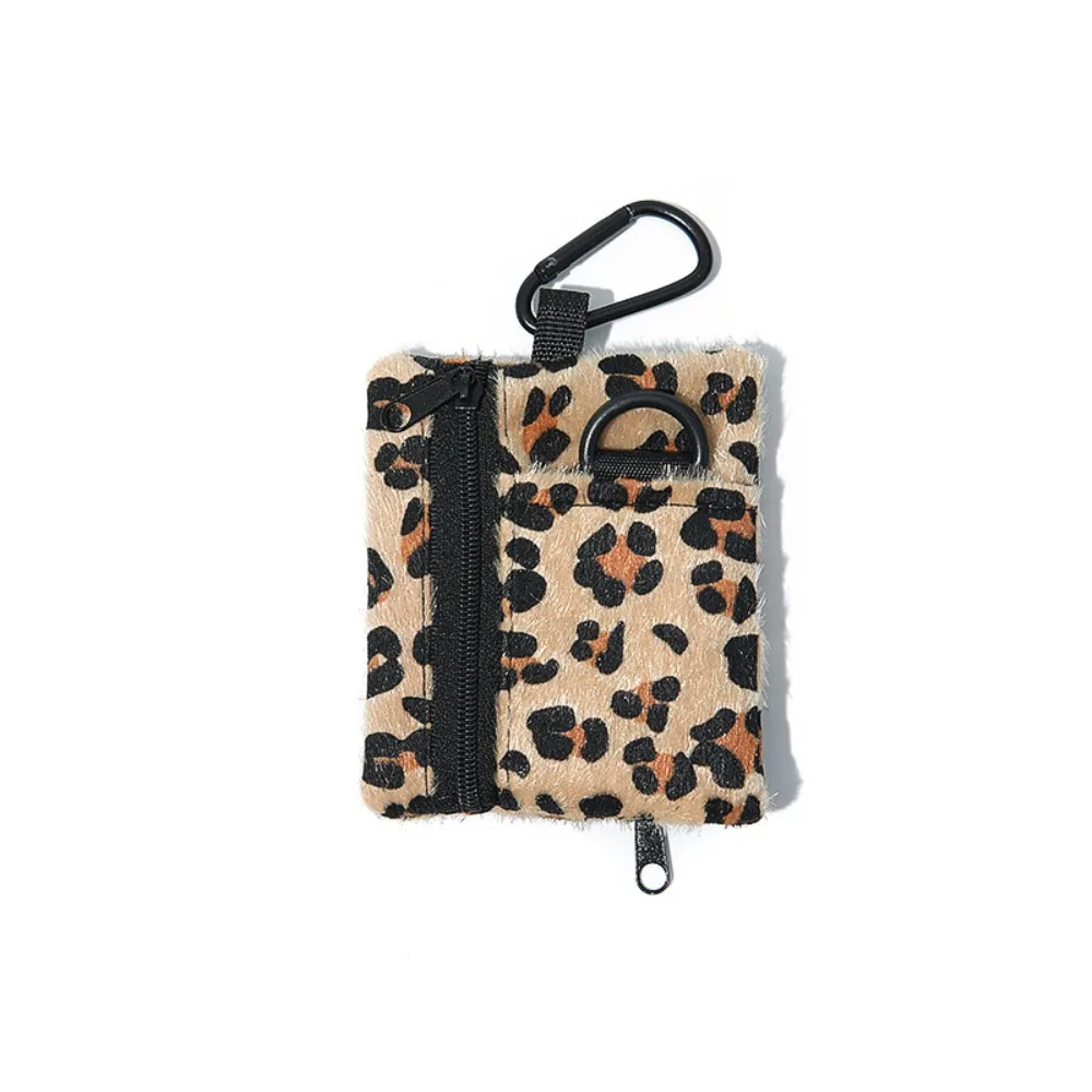 Unisex Mini Sports Wallet Leopard Pattern Horse Hair Coin Purse Outdoor Multifunctional Key Bag Small Object Keychain
