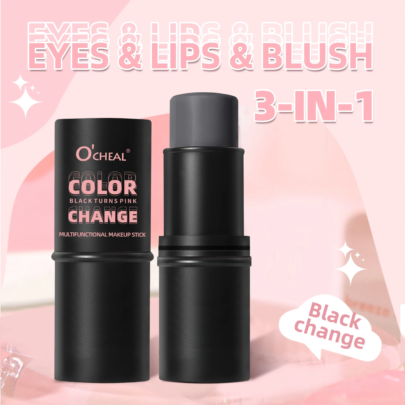 Ocheal 3-in-1 Lipstick Blush Stick Eyes Cheek and Lip Tint Buildable Waterproof Lightweight Cream Multi Stick Makeup for Women