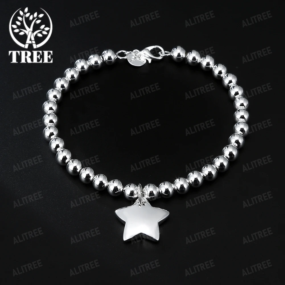 

Charms 925 Sterling silver 4MM Bead Chain Star Pendant Bracelets for women men fashion Wedding party Christmas gifts Jewelry