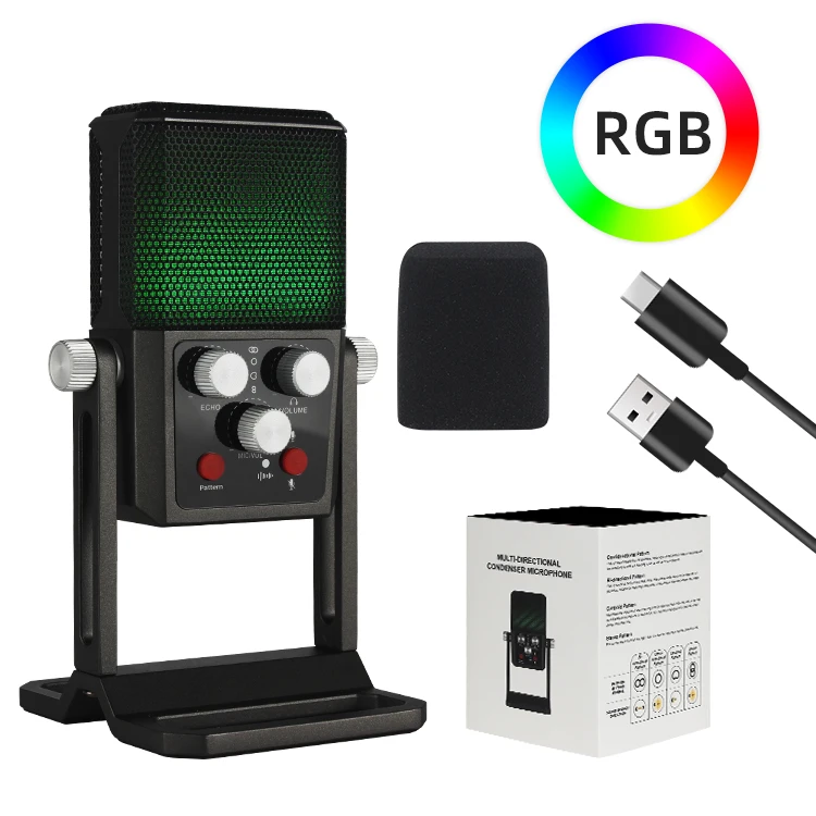 Multi-directional Microphone Condenser Podcast PC Condenser Mic for Gaming YouTube Video Recording Music Studio Mic