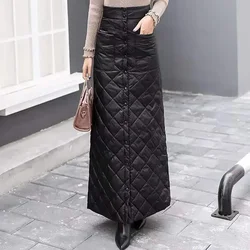 2024 Winter Women Down Cotton-padded Skirt Thicken Windproof Warm Long Skirts with Button Quilted Cotton A-line Skirts T425