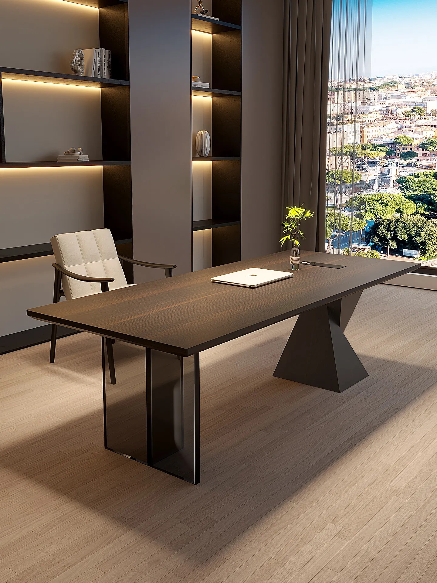 Italian minimalist light luxury modern desk living room double study solid wood high-end office boss acrylic computer desk