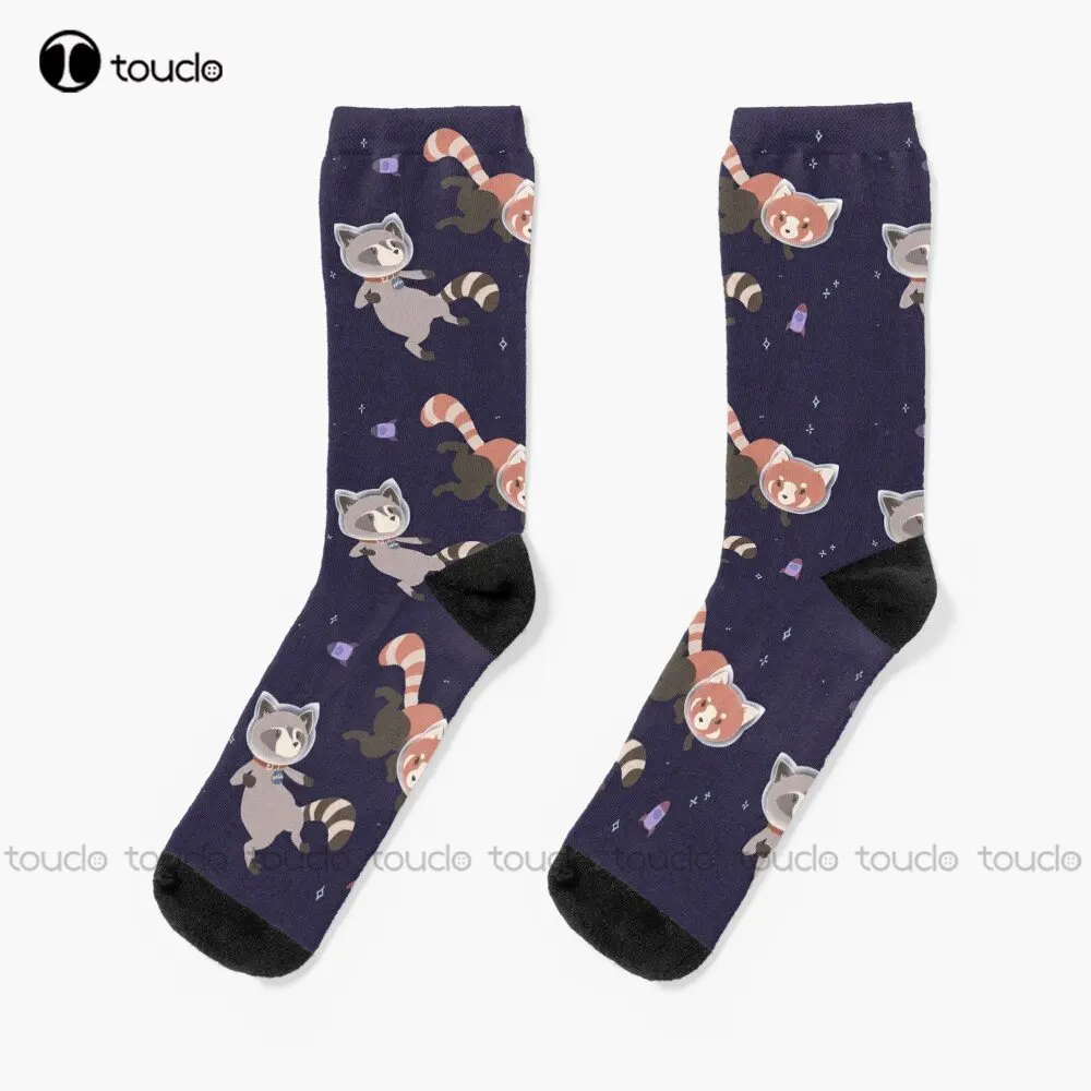 Cute Astronaut Raccoon And Red Panda Rocket Space Socks Work Socks Personalized Custom Unisex Adult Teen Youth Socks Custom Gift