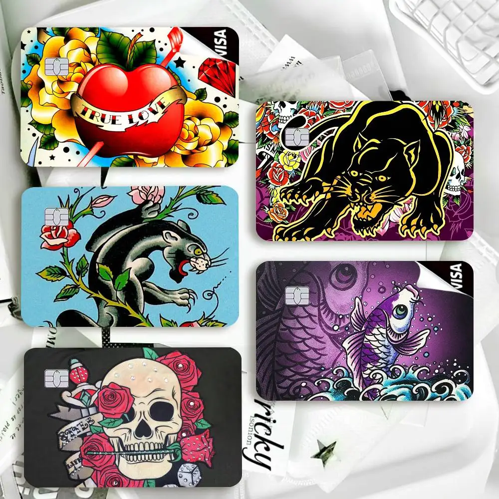 E-Ed Hardy Brands  Waterproof Film Skin Cover Credit Card Stickers Debit Front Bank Bus Pass
