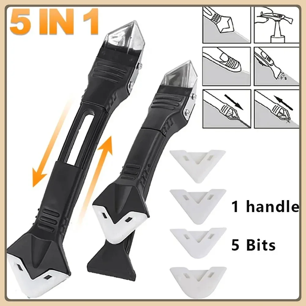 

5 in 1 Metal Head Shovel Glue Tool Kit: Silicone Spatula, Caulk Remover, Grout Removal, Sealant Finishing & Corner Scrap