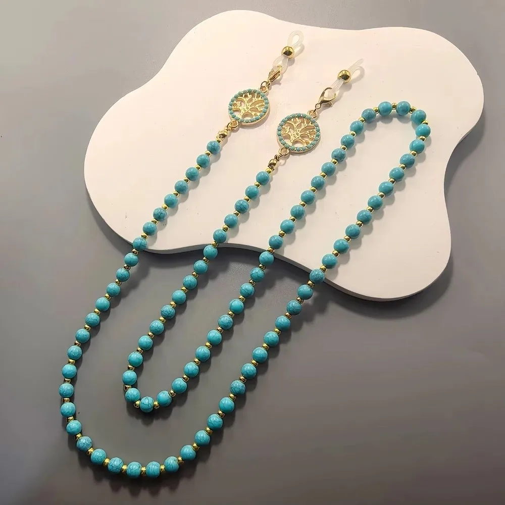 Imitation Turquoise Glasses Hanging Chain Diamond Inlaid Anti Slip Design Glasses Anti Slip Rope Fashion Accessory Pearl Inlaid