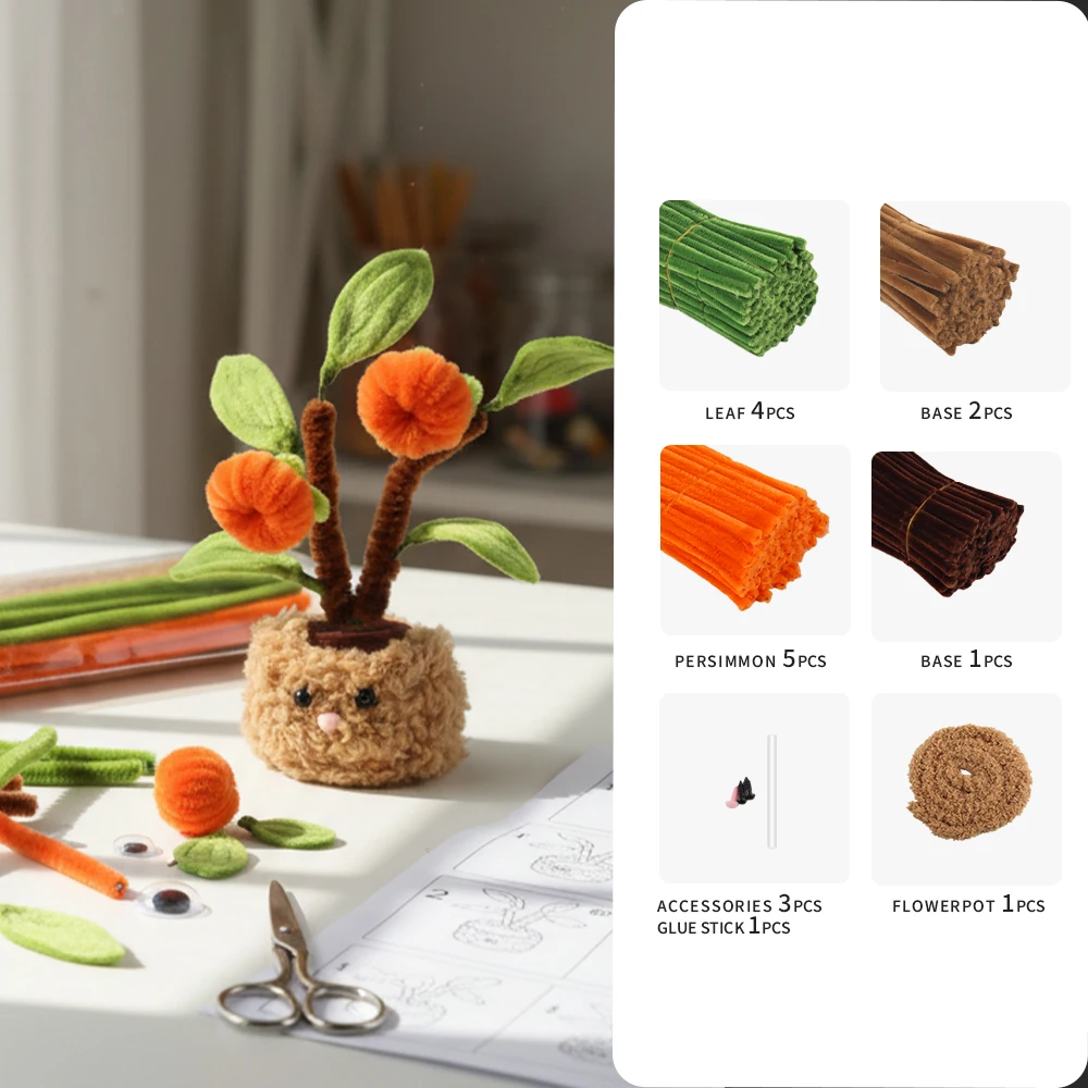 Creative DIY  Persimmon Tree Potted Plant ,Pipe Cleaner Craft Kit,Funny Gift Handmade Plant,Desk Accessories