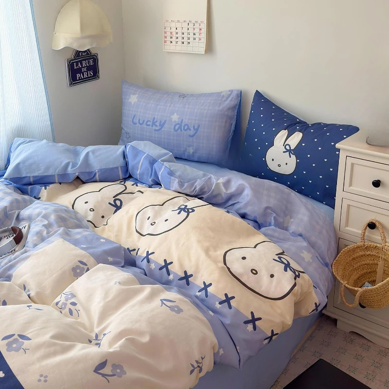 Cartoon Kawaii Miffy Pillow Case Quilt Sheet Four-piece Suit Soft Practical Printing Let in Air Comfortable Fashion Good Looks