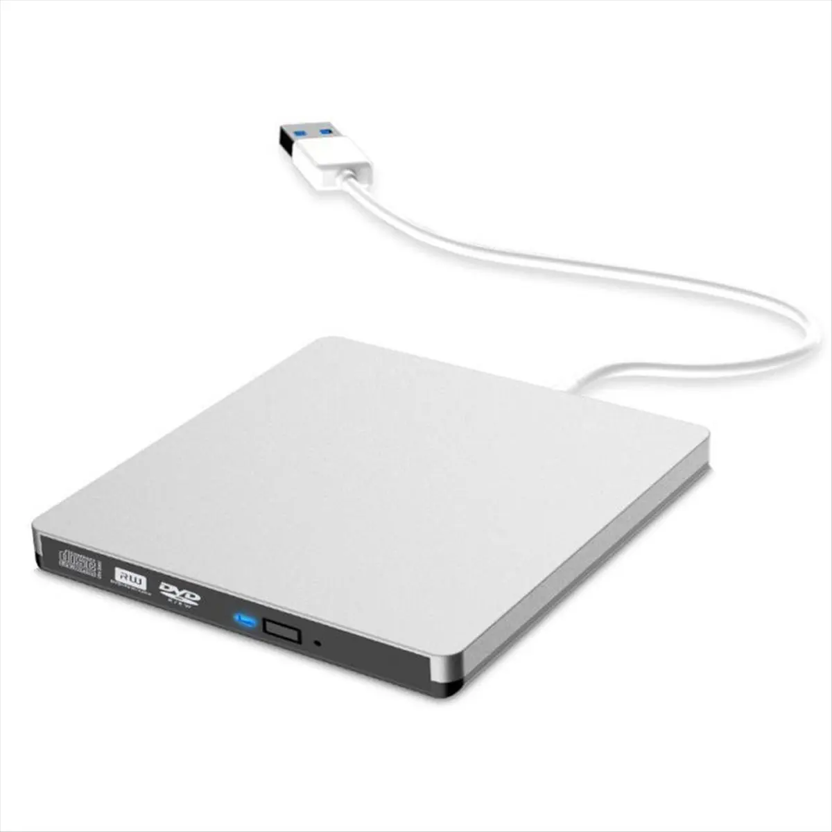 Winter Essential USB3.0 External CD Player 12.7mm Tray Type Ultra Slim DVD-RW Optical Drive Recorder for Computer Laptop PC(Silv