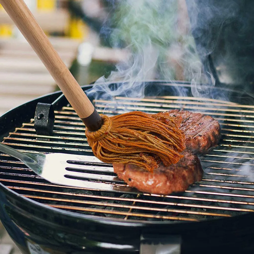 1 Juego de Mopas para Asar con Cabezal de Algodón Natural y Mango de Madera para Salsas, Aceites y Marinadas, para Asar Costillas, Pollo, Cerdo, Barbacoa al Aire Libre
