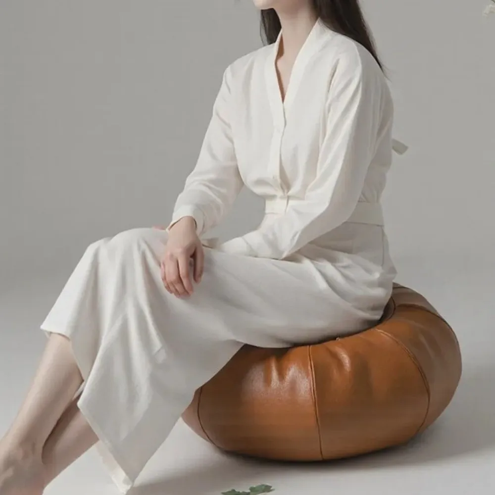 Vintage Round Pumpkin Pouf Cover Large Capacity Leather Seat Cushion Cover Decorative Storage Leg Bench Bedroom