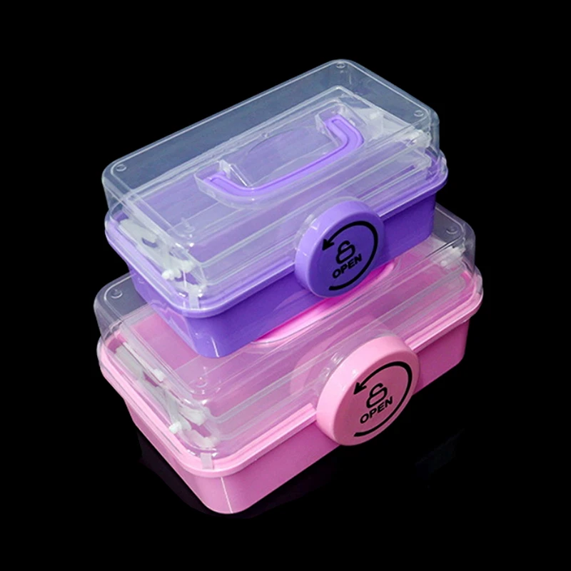 1PC Kinder Haar Zubehör Lagerung Box Mit Drei Schichten Und Faltbare hand Zubehör Desktop Lagerung Box Nail art Box