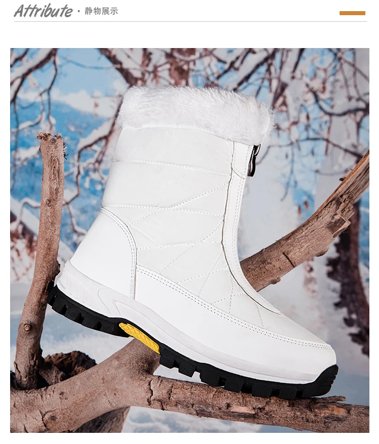 Winterweiße Damenstiefel, dicke Sohle, Baumwollschuhe, warmes Plüschfutter, rutschfest, bequeme Outdoor-Schneestiefel, Botas Mujer – Detail 14