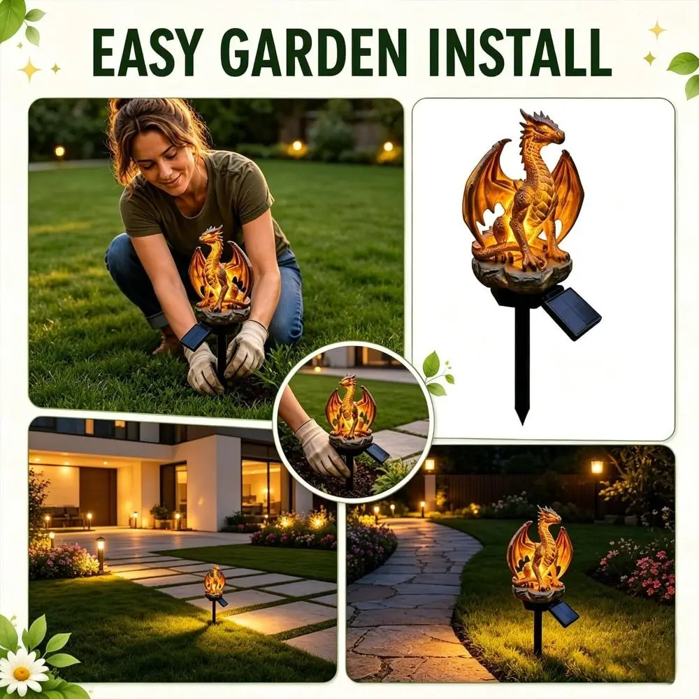 Dragon Shape Solar Garden Light Solar Powered Warm Night Glow Solar Stake Light Easy Install Weatherproof Dragon Garden Light