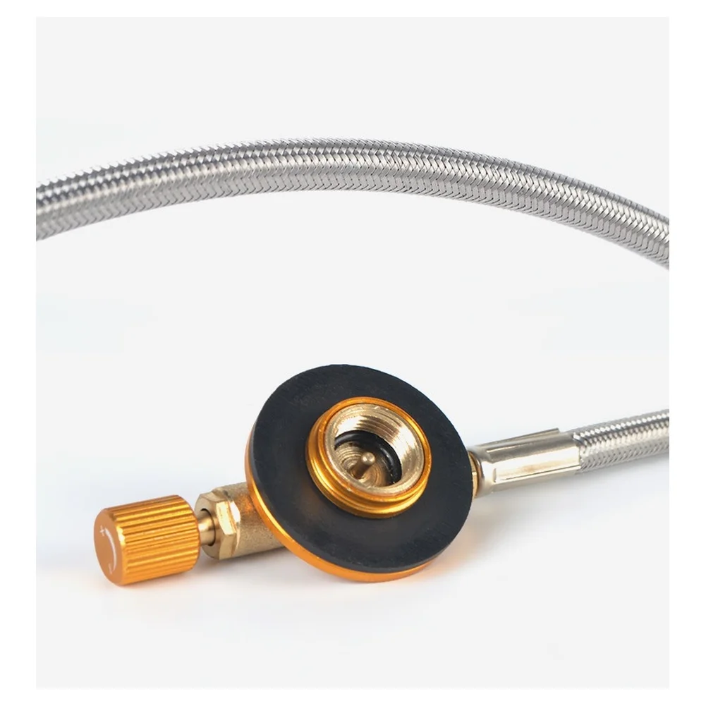 Flat Canister to Stove Gas Hose Extension 100cm Outdoor Cooking Adapter Made of Brass Stainless Steel and Rubber Components